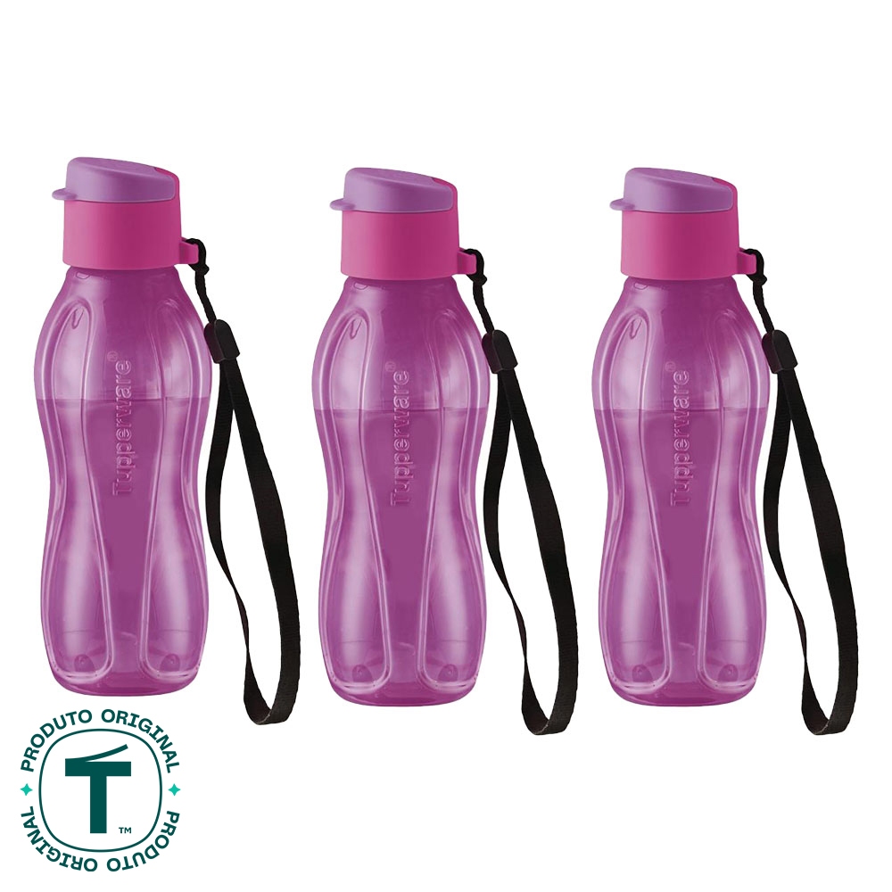 Kit com 3 Garrafas de Água Tupperware Eco Tupper Roxa 310ml