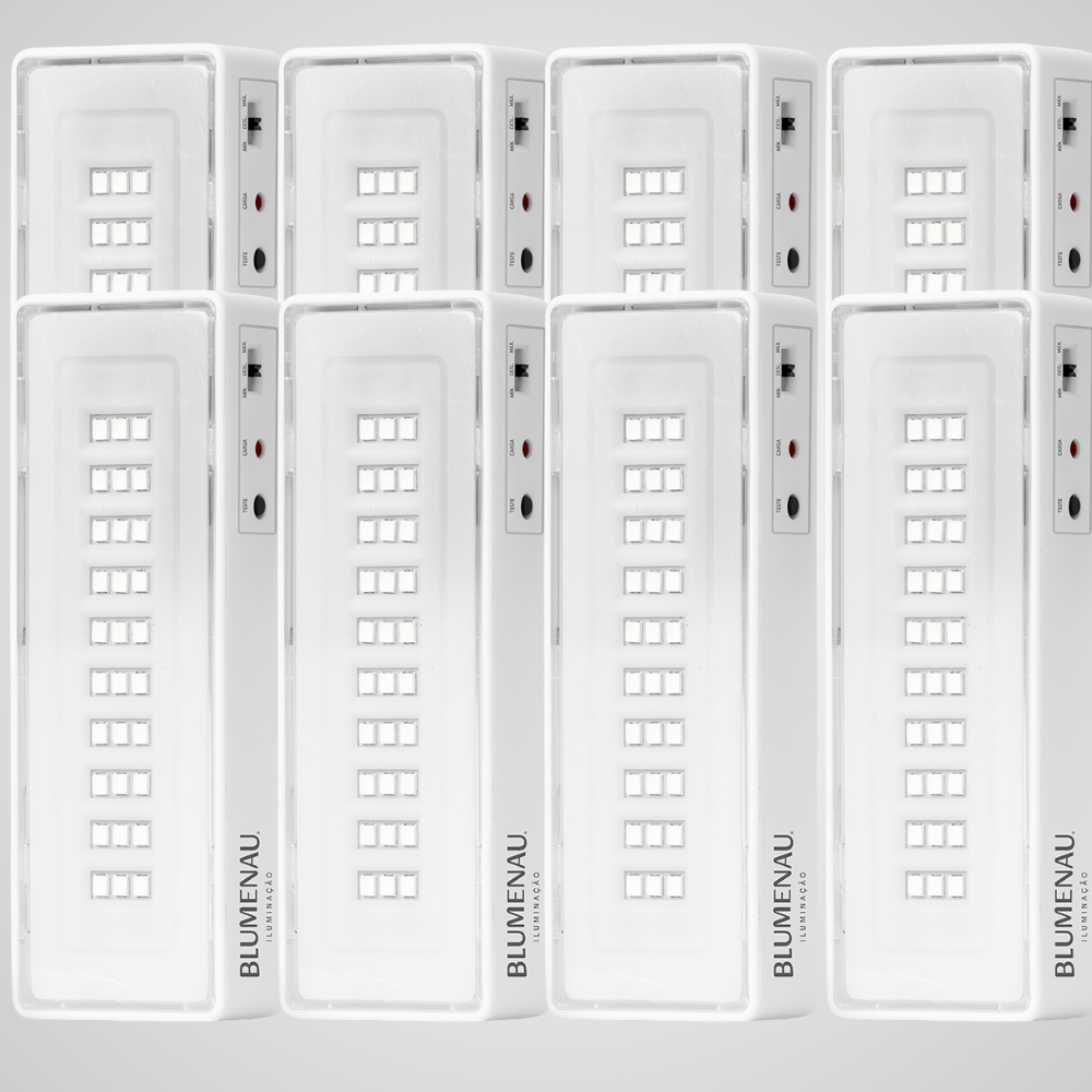 Kit 8x Luminária Luz De Emergência LED Recarregável 6500K Bivolt Horas De Autonomia