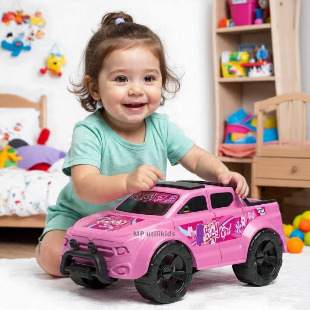 Carrinho De Brinquedo Menina Grande 33cm Lady Girl Rosa Lilás Pick Up 4x4 Princesa Caminhonete