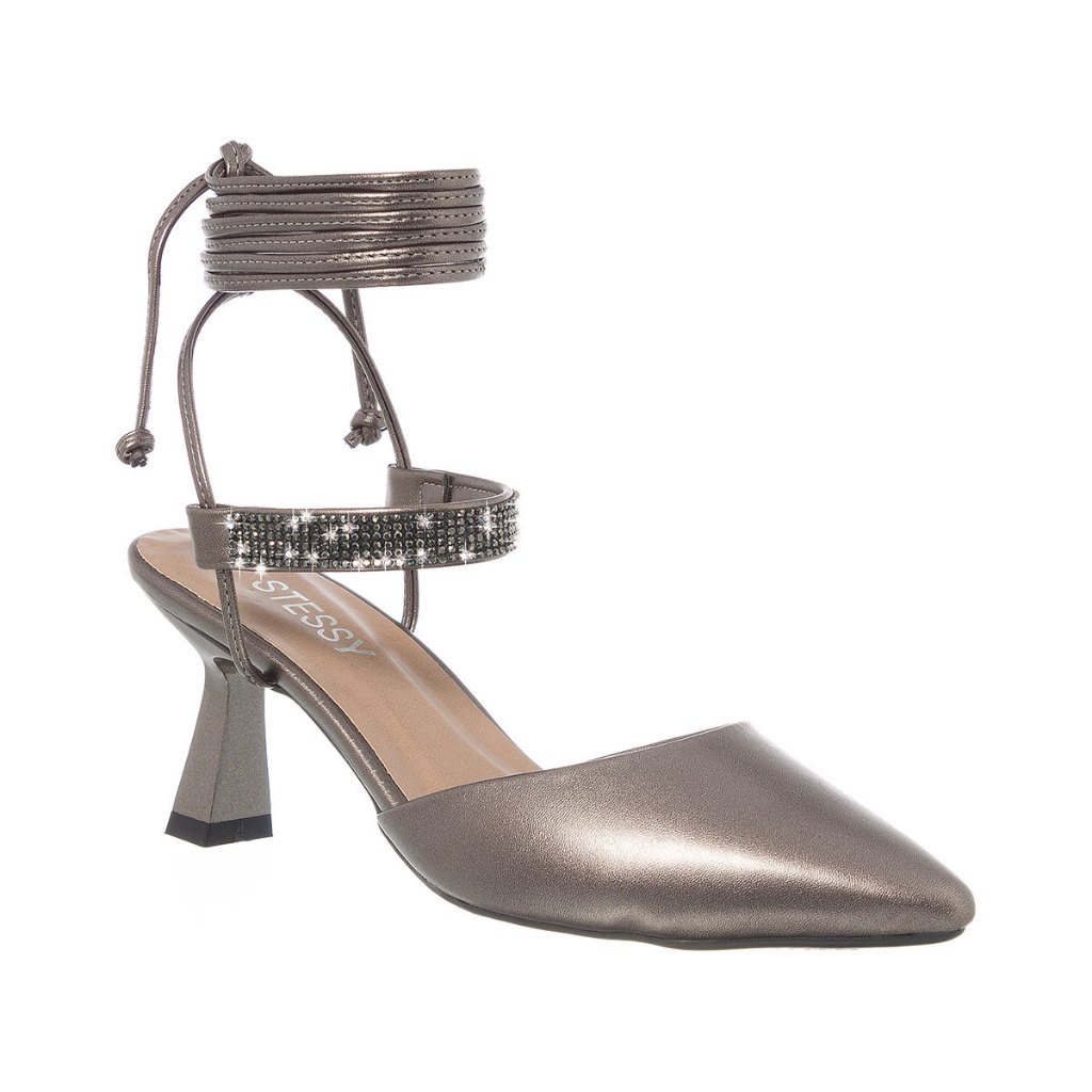 Scarpin Bico Fino Sandálias Feminina Salto Taça Baixo Strass Brilho Amarrar Conforto Elegante Leve · foto 2