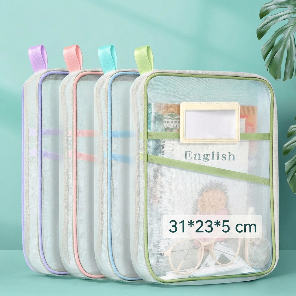 Pasta Arquivo Transparente com Zíper – Divisórias em Nylon, Boa Capacidade e Portátil