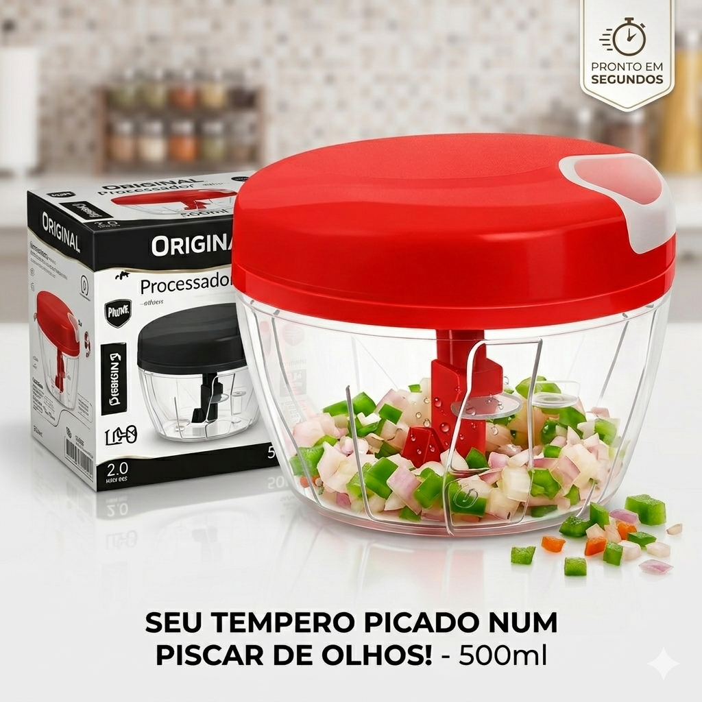 Imagem Processador 170ml e 500ml Triturador de Alimentos Alho Cebola Legumes Cozinha Preto e Vermelho