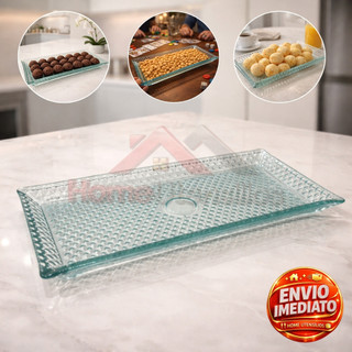 Travessa Retangular De Vidro Porta Frios Petisqueira Porta Bolo Rocambole Multiuso 30CM X 16CM