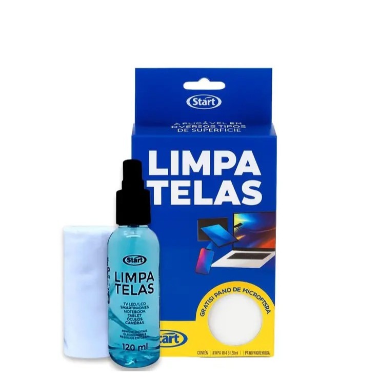 Limpa Telas Spray 120ml + Pano Microfibra - Remove Digitais, Oleosidade e Manchas | TV, Notebook, Celular Envio Rápido