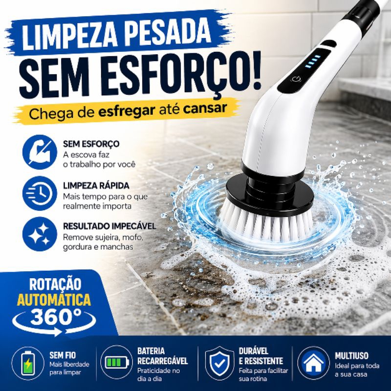 Escova de Limpeza Elétrica Rotativa Sem Fio 9 em 1 Esfregão Multiuso Cabo Extensível Bivolt