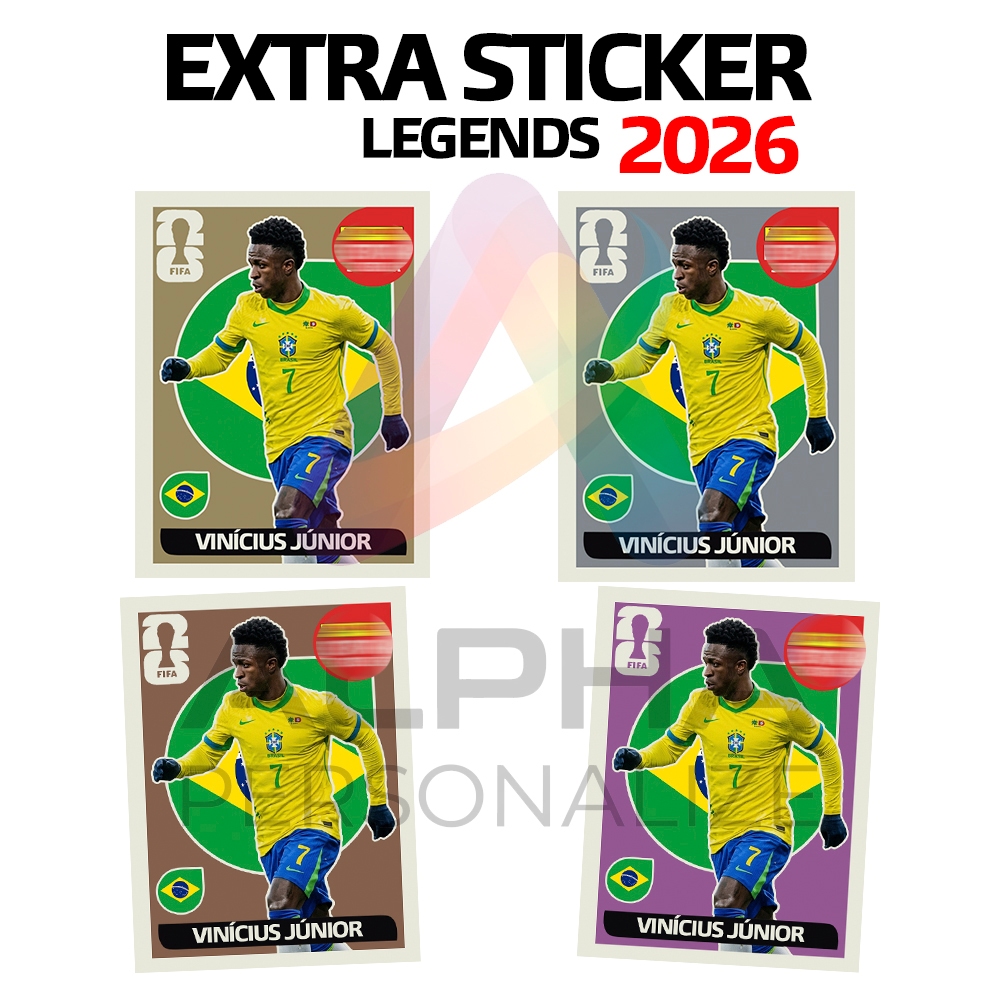 Figurinha Copa do Mundo Extra Sticker Legends Vinicius Junior Ouro Prata Bronze Base UltraHD