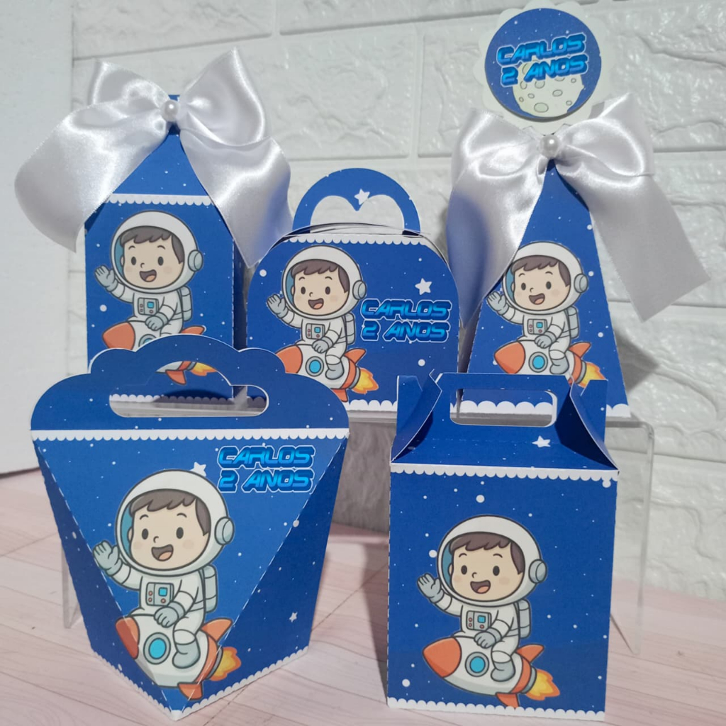Kit Caixas ASTRONAUTA Personalizadas Lembrancinhas de Festa Aniversário.