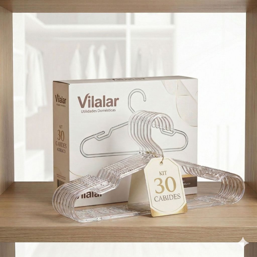 Kit 30 Cabides Cristal Acrílico Transparente Grosso Extra Grande Gaucho Cavas Antideslizantes 43cm