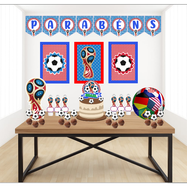 Kit Personalizado Festa Infantil Brasil Copa Do Mundo Azul Decoração Aniversário Mesversário Só Um Bolinho Lembrancinhas