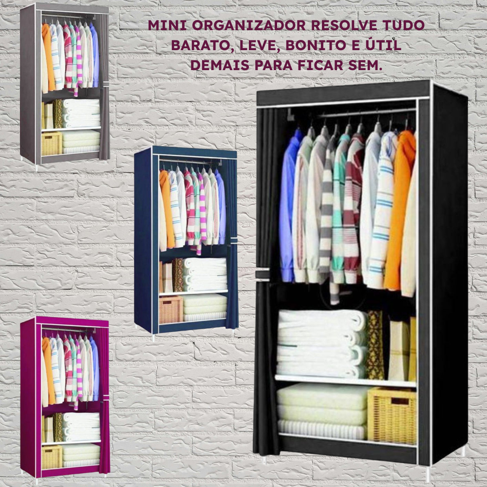 Organizador Mini Guarda-Roupa Suporte Casaco Cobertor Closet Móvel Roupas Sapateira Prateleira Rack Casa Portátil
