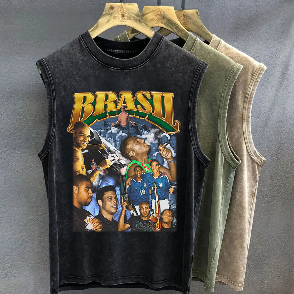 Camiseta Regata ESTONADA Lavada Brasil 2002 Seleçao Brasileira Gym Vintage 90s Unissex