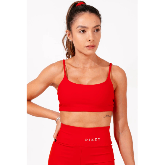 Top Fitness Feminino Academia Alta Sustentação Bojo Poliamida Reforçado Zero Transparência Vermelho Treino