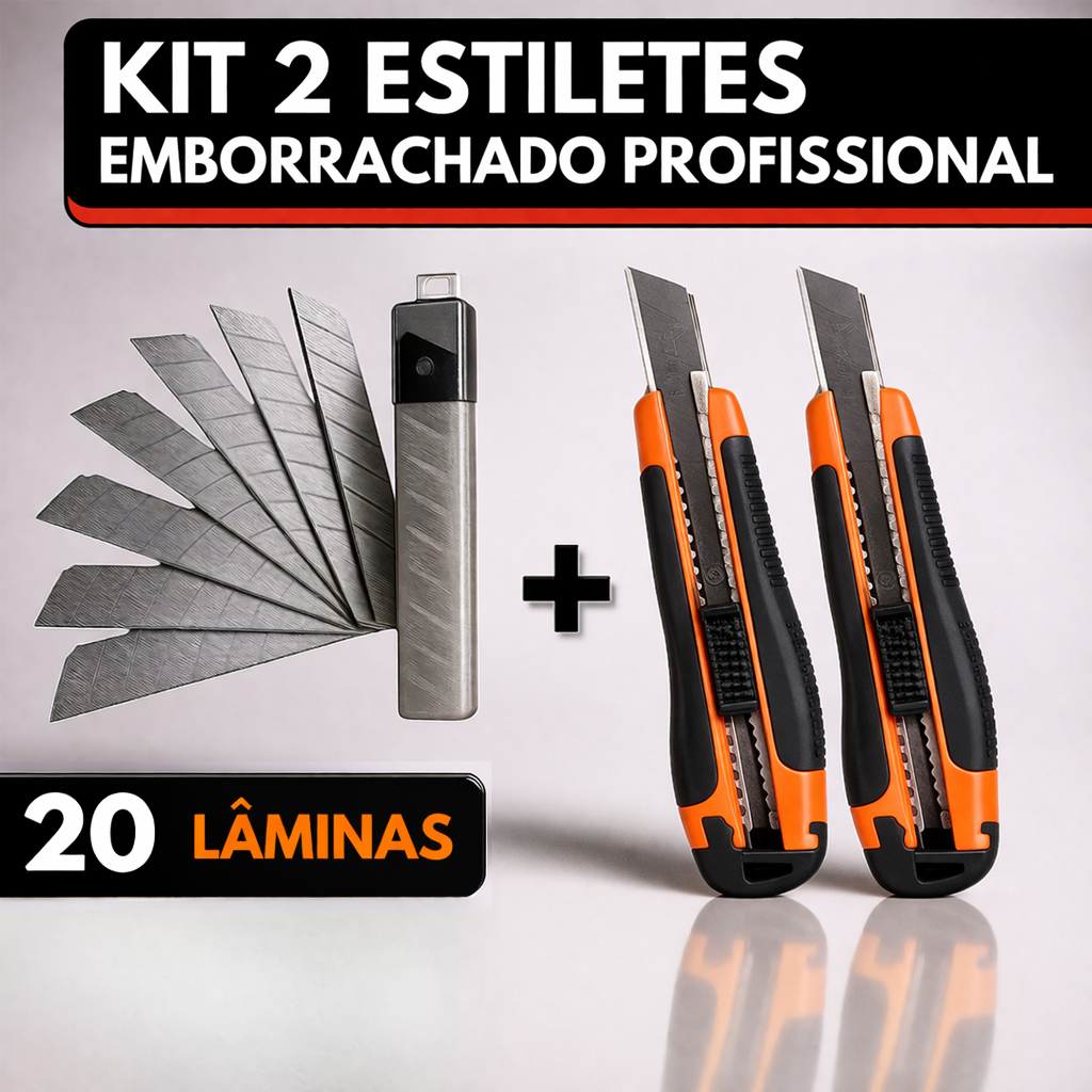 Kit2 Estilete Profissional Emborrachado + 20 Laminas de 18mm