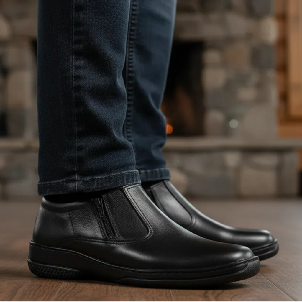 Sapato Social Masculino Cor Preto Estilo Sapatenis Com Ziper Dois Lados Estilo Bota Cano Baixo Curto