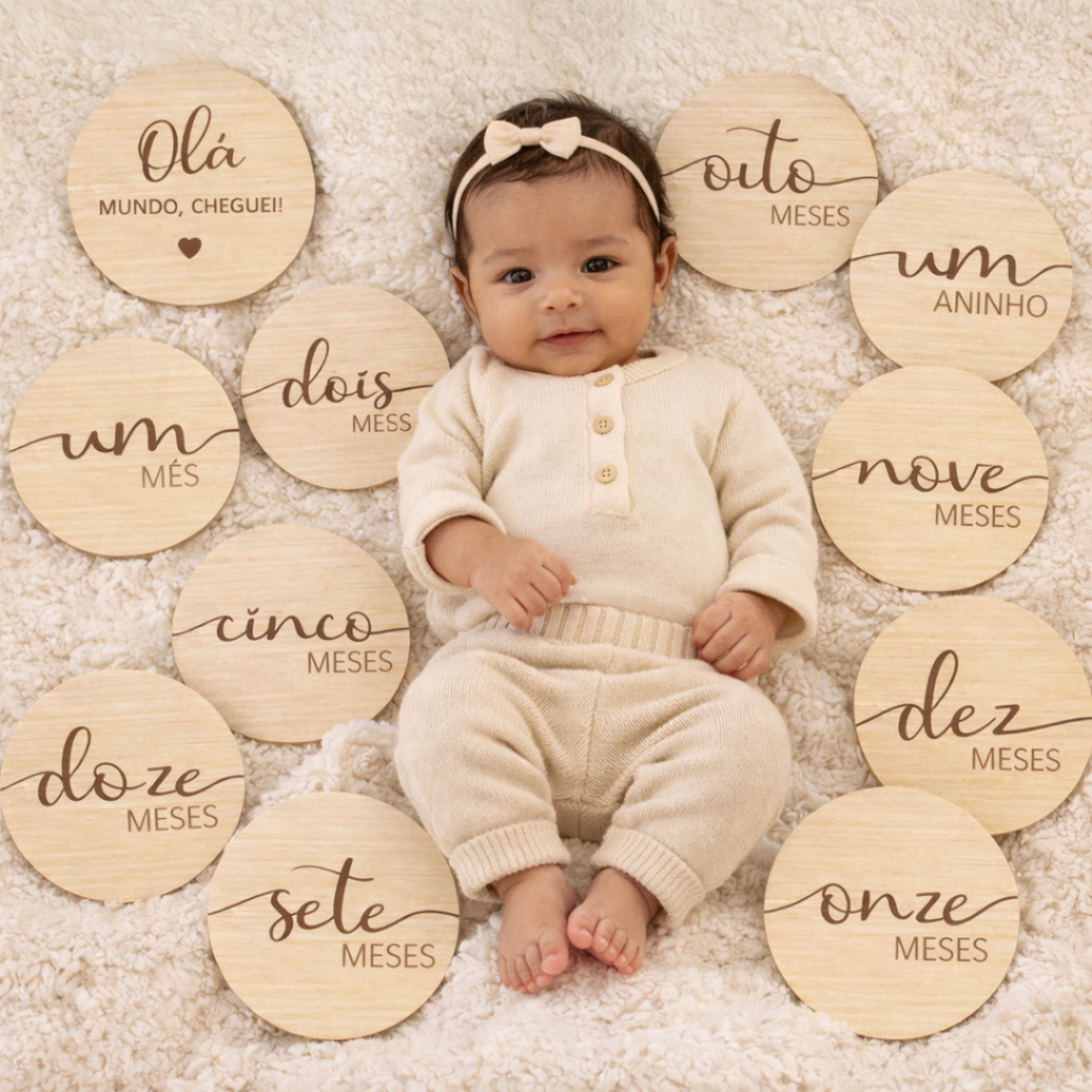 Mesversário kit com 13 Plaquinhas Decorativas Foto Bebê