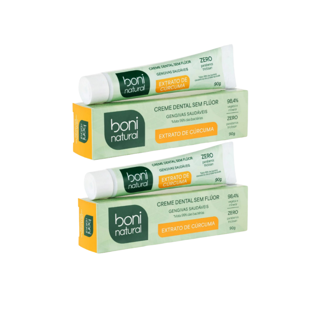 Kit 2 Creme Dental Hortela e Curcuma Boni Natural - 90g cada