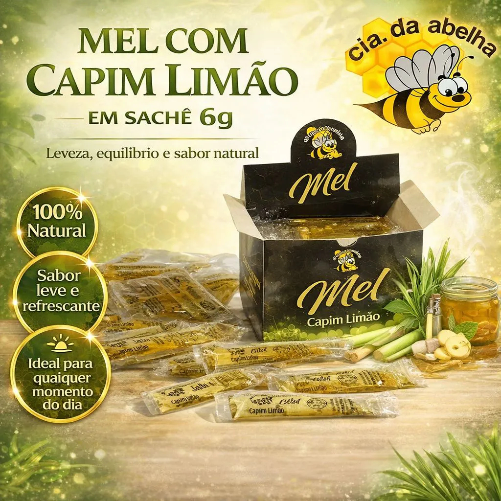CAIXA MEL SACHE - CAPIM LIMÃO 6g - CX 50 un. - CIA DA ABELHA