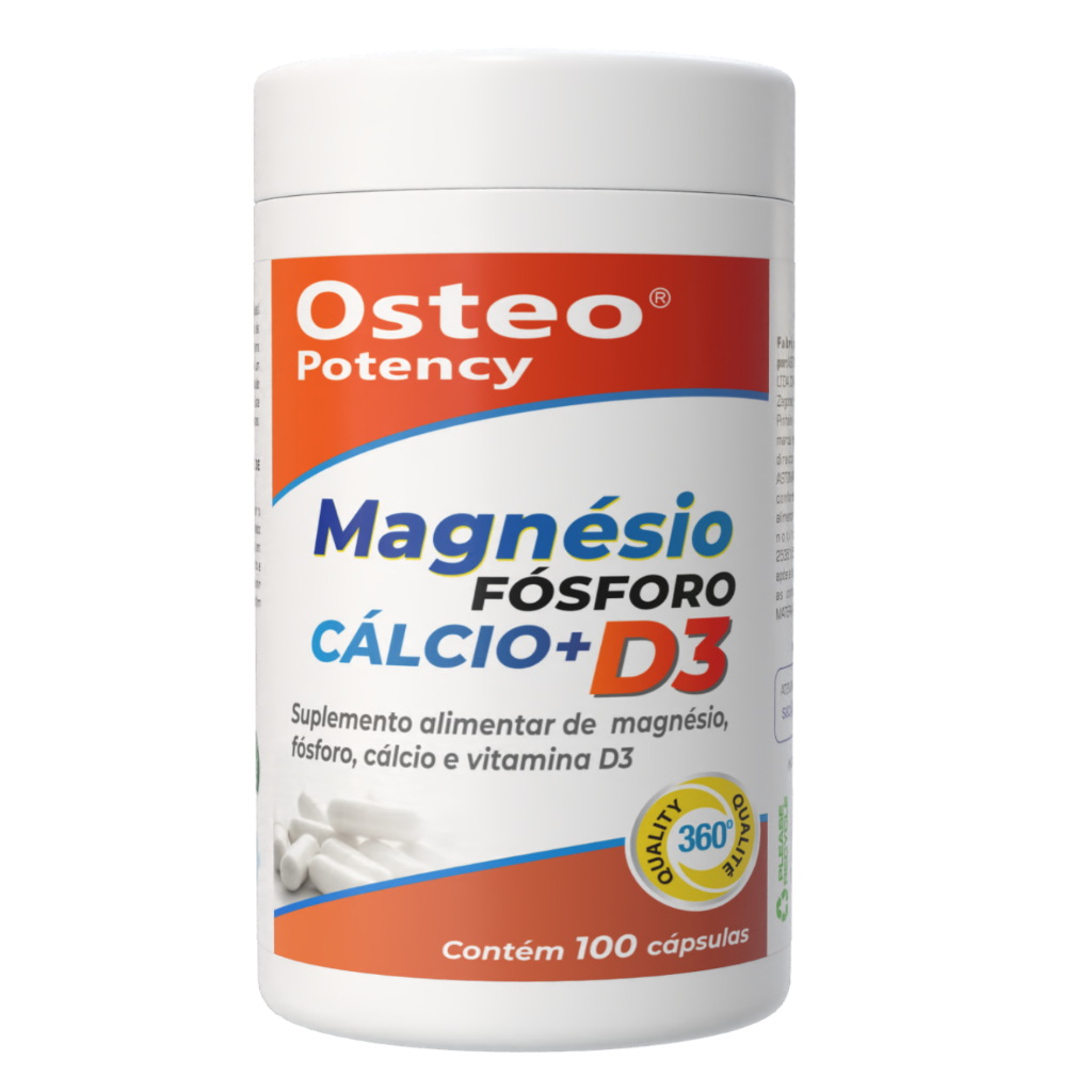 Cálcio + Magnésio + Vitamina D3 + Fósforo Osteo Potency 100 Cápsulas Ossos