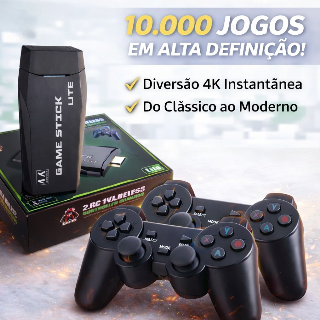 Videogame Stick 4k 10mil Jogos Retro Antigo 2 Controles Sem Fio Console  Portatil