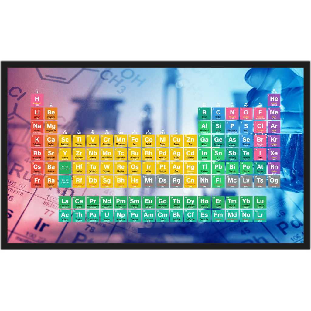 Quadro Decorativo Tabela Periódica Química Laboratórios Biomedicina Ciências Moldura Preta Tamanho Grande Gg