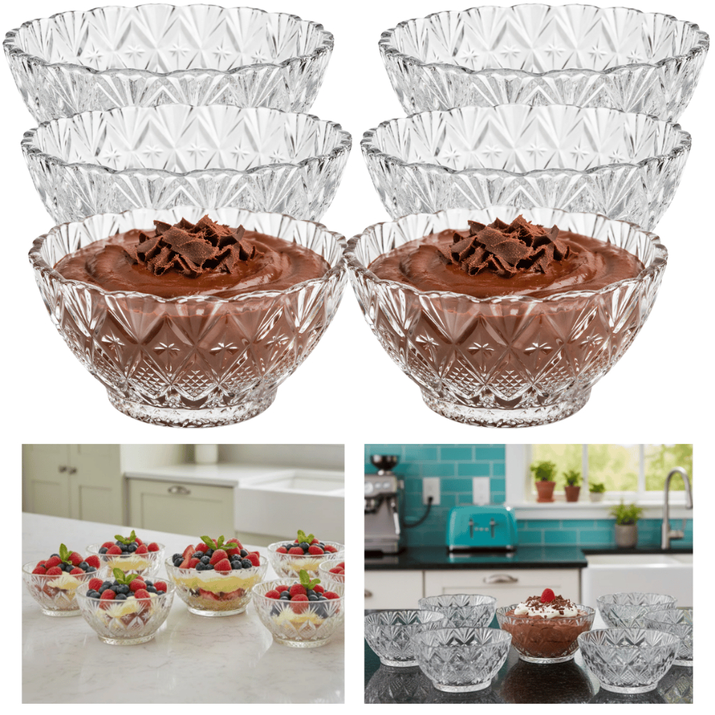 Conjunto 6 Cumbucas Vidro 150ml Decoradas Toffee para Sobremesa Sorvete Frutas Bolo Taças