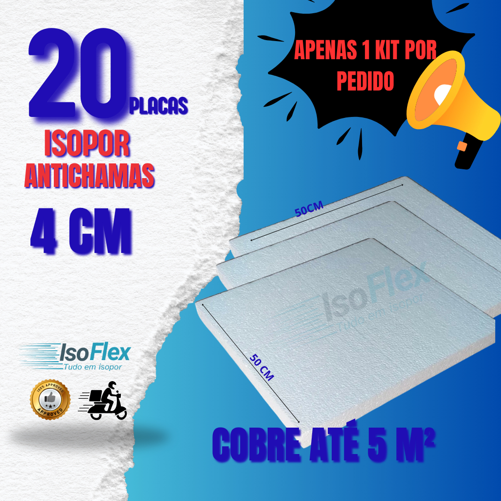 Kit 20 Placas de Isopor EPS 4CM (50X500x500) Antichama para Forro | Isolamento Térmico e Acústico Construção