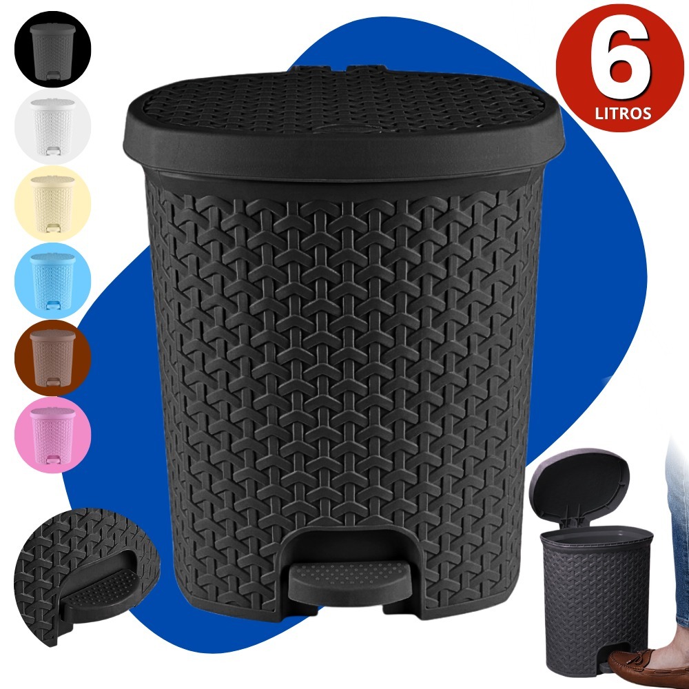 Lixeira Cesto de Lixo 6 Litros Com Pedal Rattan Banheiro Escritório Cozinha Quarto em Oferta na Shopee