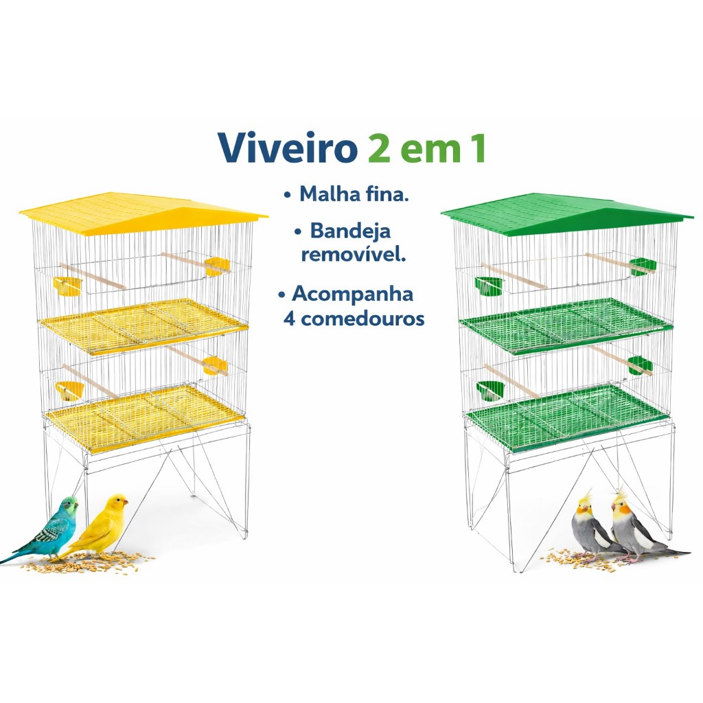 Viveiro Com Pés Arame Zincado Duplo Com Divisória Repartição P/  Periquito Agapornis Aves Passarinho