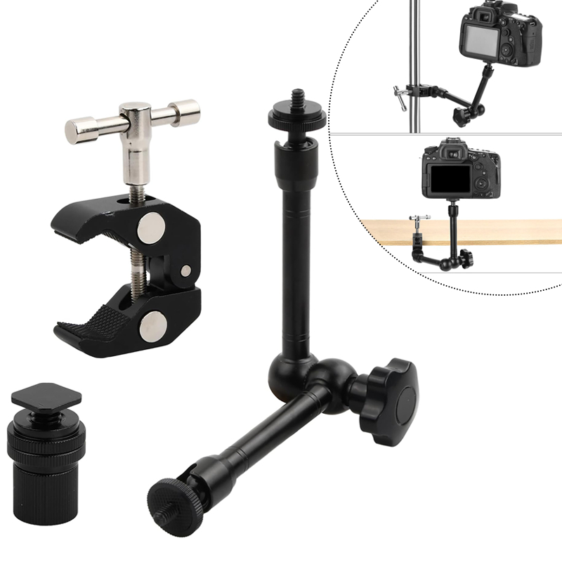 Braço Mágico 11in com Garra, Suporte Articulado para Monitor de Câmera, Microfone e Luz LED