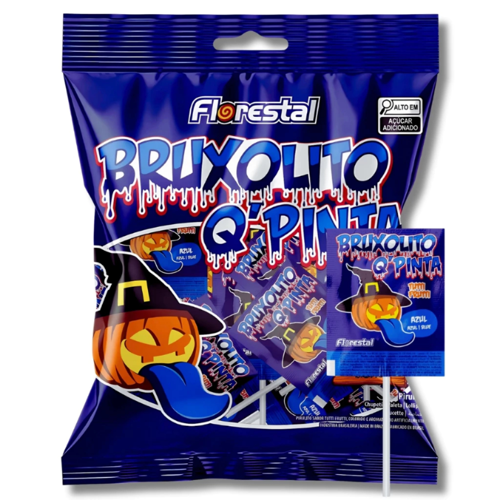 Pirulito Bruxolito Q'Pinta Língua Azul C/50 Unidades Florestal Halloween Lembrancinha Festa