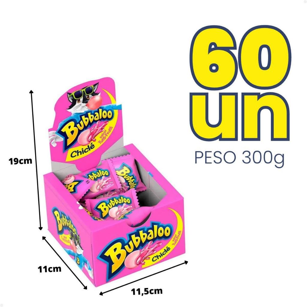 Chiclete Bubbaloo Caixa com 60 unidades Diversos Sabores Barato