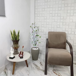 Flor Artificial Cerejeira Branca Vaso Cone Mármore Pedra Decoração