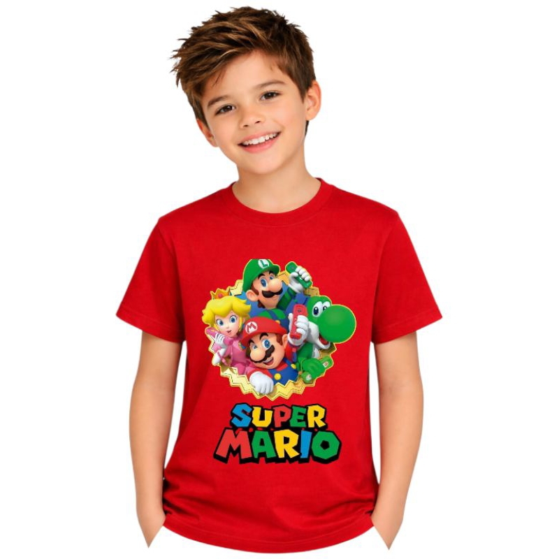 Camiseta infantil Mario e Luigi gamer Nintendo algodão menino personagem criança tamanho 2 ao 14