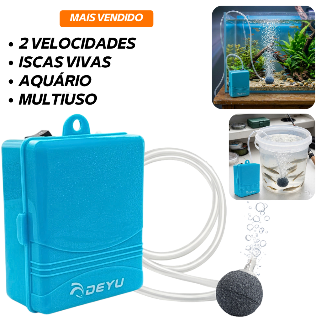 Bomba de Oxigênio Oxigenador Isca Viva Camarão Vivo Aerador Pesca Aquário Compressor de Ar