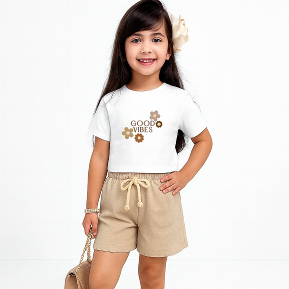 Conjunto Infantil Menina Conjuntinho Short e Cropped Básico Liso Feminino Verão Calor