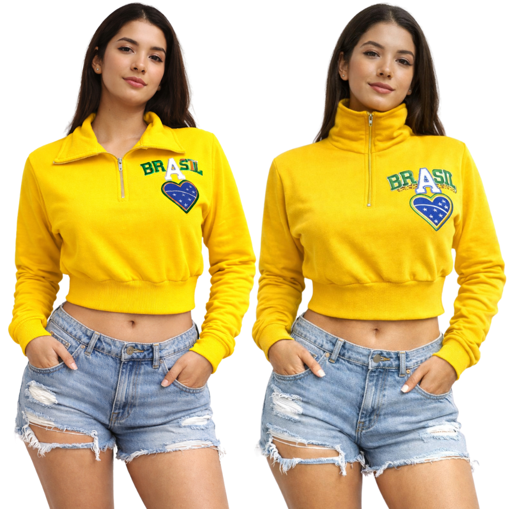 Cropped Moletom Moda Tendencia Femenina Blusa De Frio Brasil Copa Do Mundo 2026