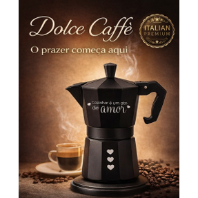 Cafeteira Italiana Dolce Coffee 6 Xícaras Inox Preta Cafeteira Moka Premium