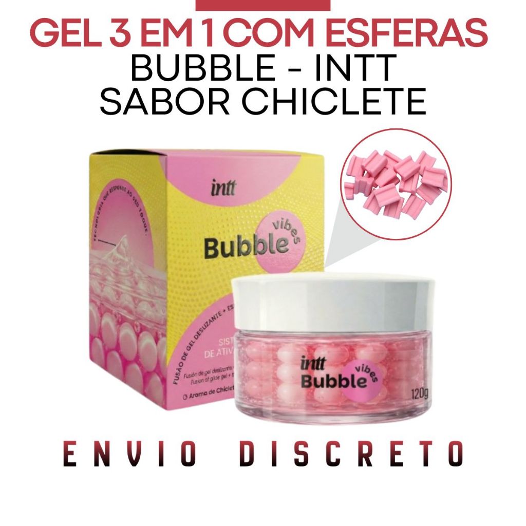 Gel Lubrificante Esquenta e Vibra 3 em 1 Esferas de Ativação Sabor Chiclete Bubble Vibes 120g Intt