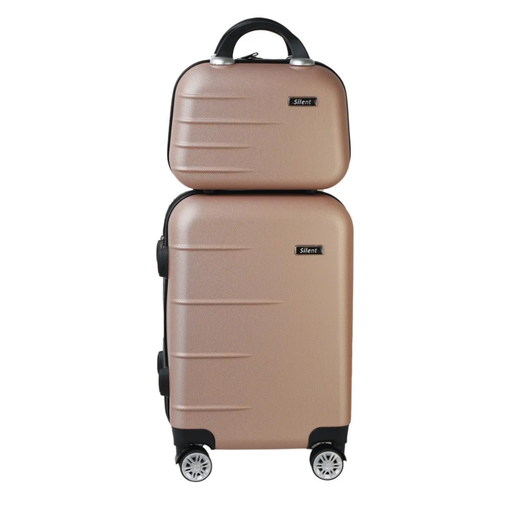 Conjunto Mala De Viagem E Frasqueira 10KG  + Mala Cadeado TSA Roda Dupla 360° CHAMPAGNE