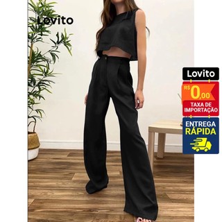 Lovito Conjunto Calça Pantalona Linho Like Blusa Regata Cropped BRPSNS35BX036