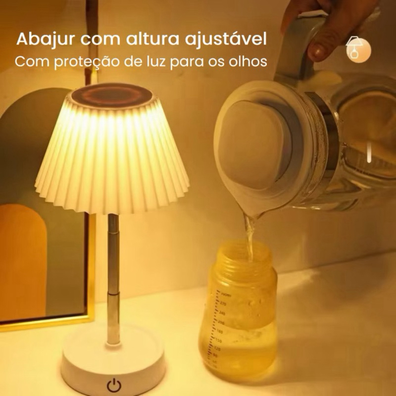 Luminária LED Mesa Recarregável com Luz Branco Quente Ajustável