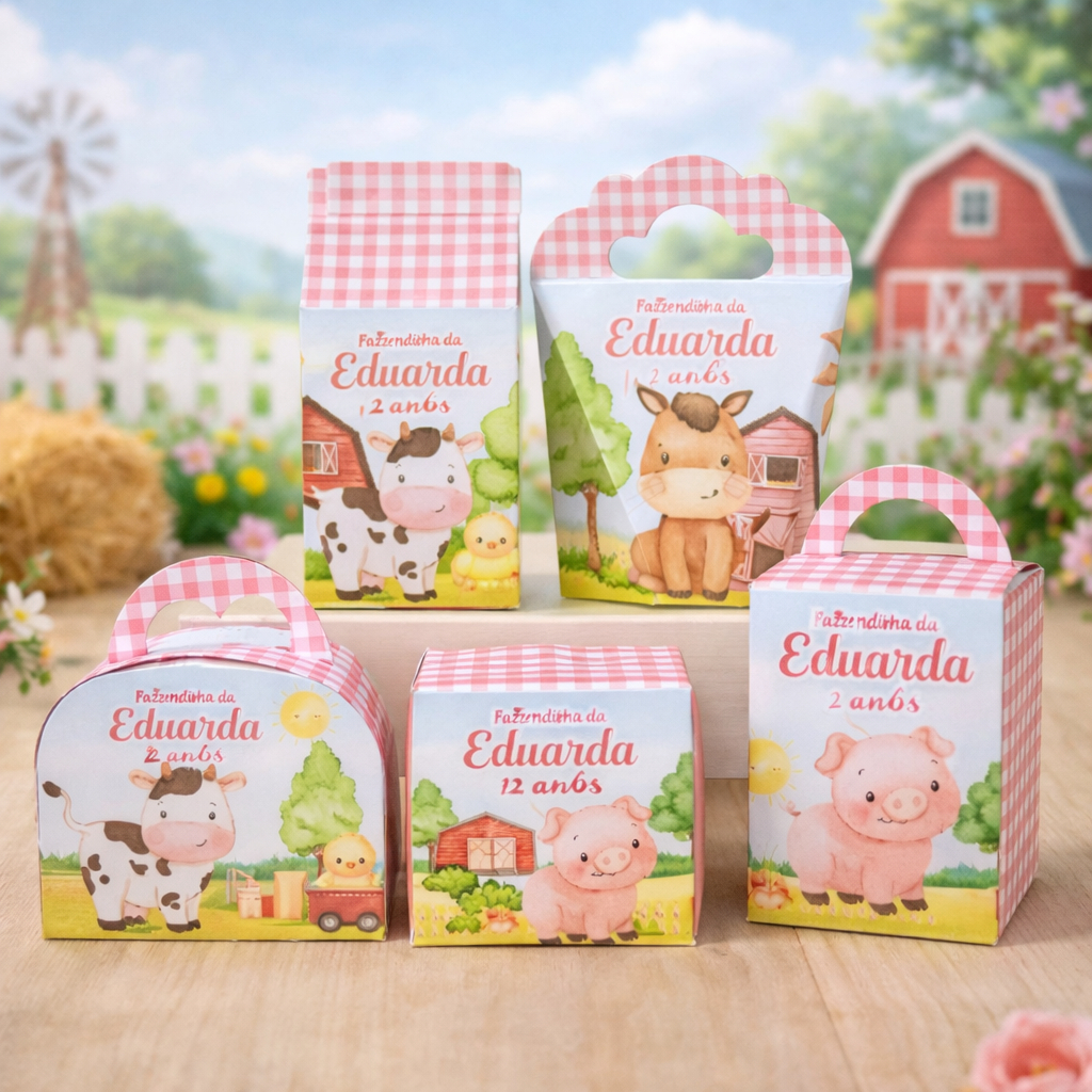 kit caixas fazendinha rosa/festa personalizada menina/caixinhas de Aniversario infantil/Lembrancinha
