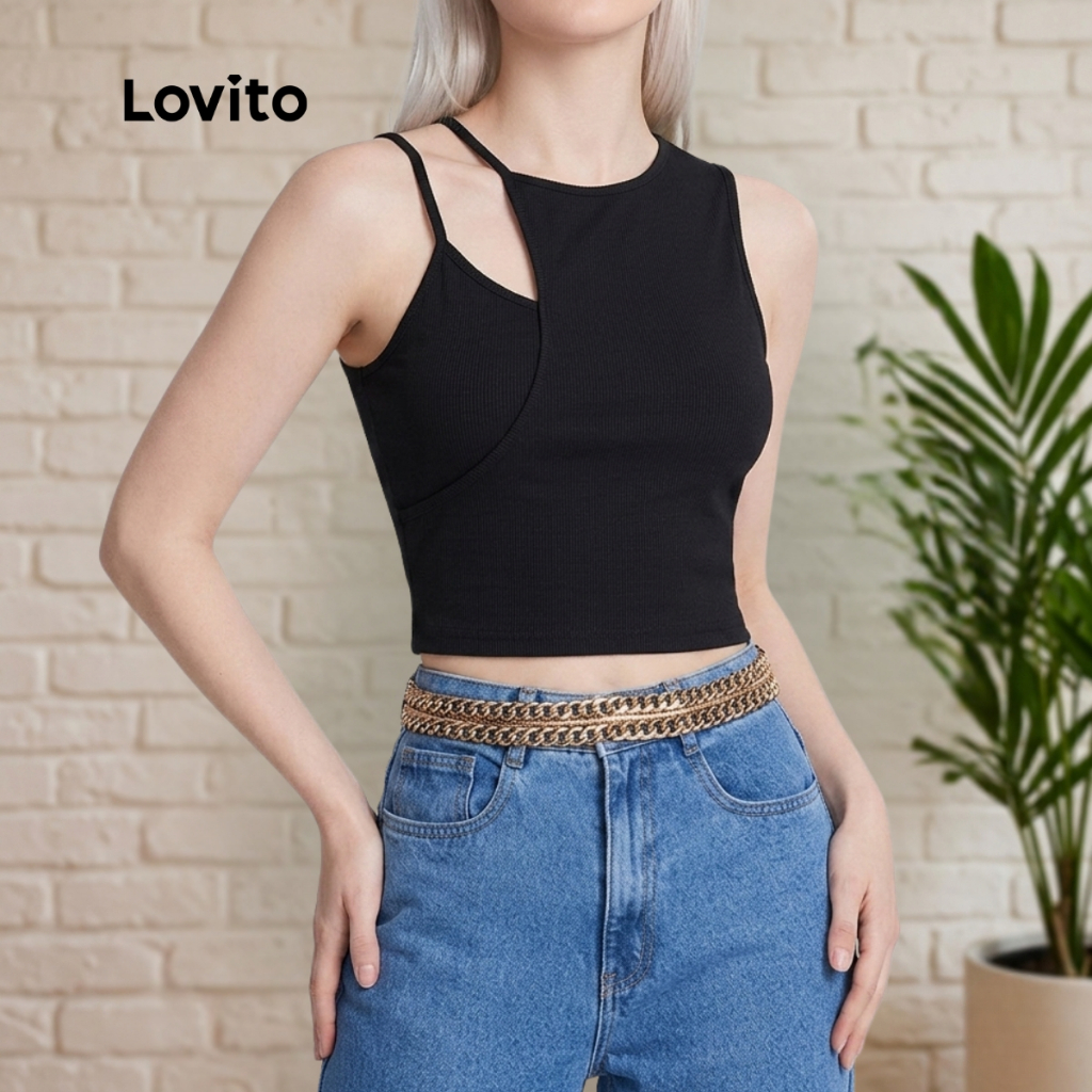 Blusa de alça assimétrica feminina regular em Oferta na Shopee