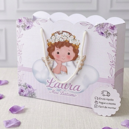 Sacolinhas Personalizadas Anjinho Batizado| Primeira Eucaristia |  Comunhão | Lembrancinha Festa | Pegue e Monte