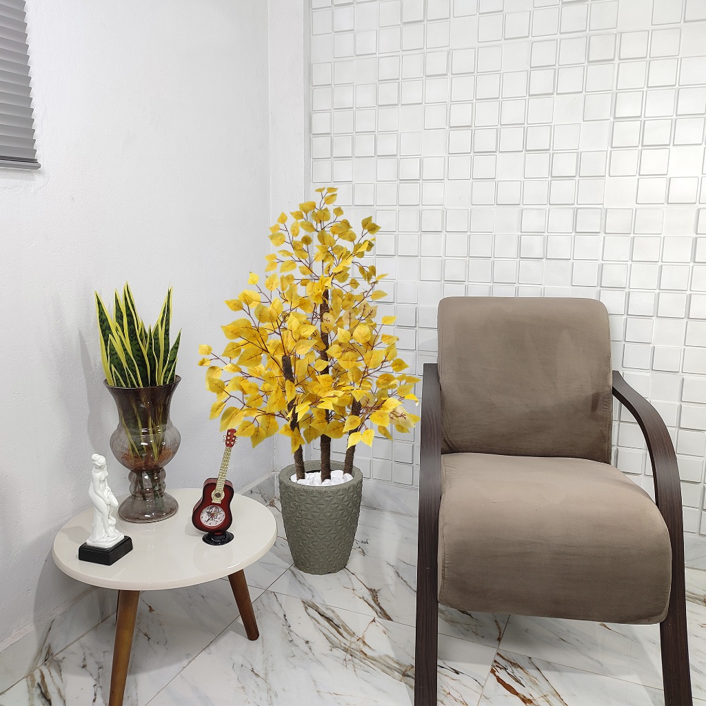 Planta Artificial Fícus Amarelo Vaso Cone Mármore Pedra — imagem 2 de 2