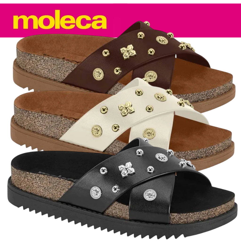Papete Flatform Feminina Moleca Tendência Com Pingentes Confortável Casual ORIGINAL - 5500.112