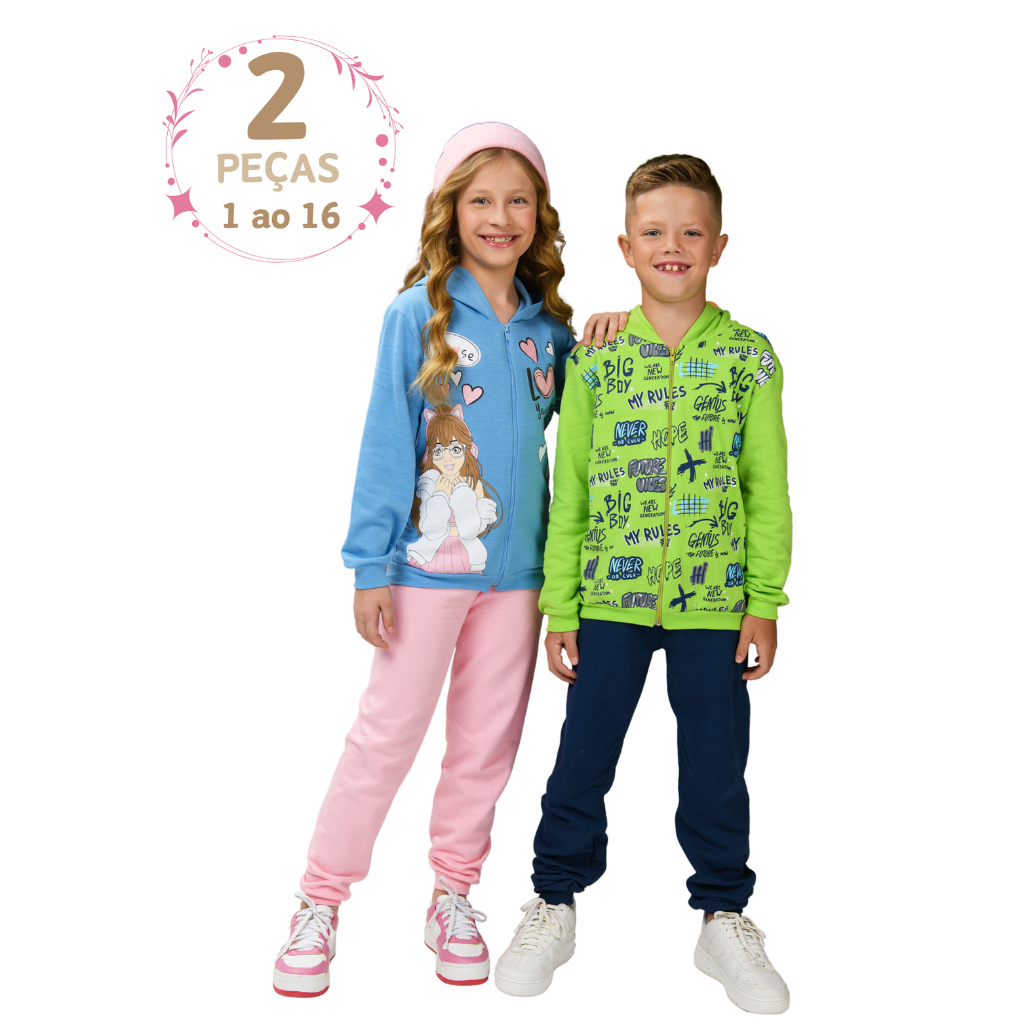 1 Conjunto Moletom Infantil 1 ao 16 Menina Menino Juvenil roupa inverno com ziper e capuz