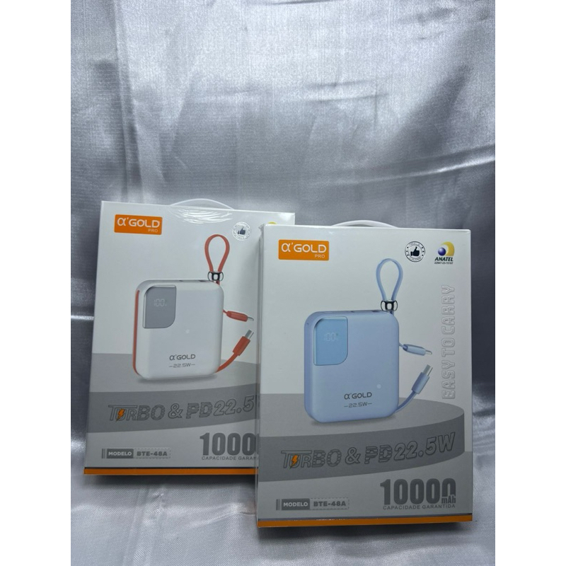 Carregador Portátil Power Bank Turbo 22.5W 10.000mAh A’Gold BTE-48A com Display Cabo Usb-C e Lightning