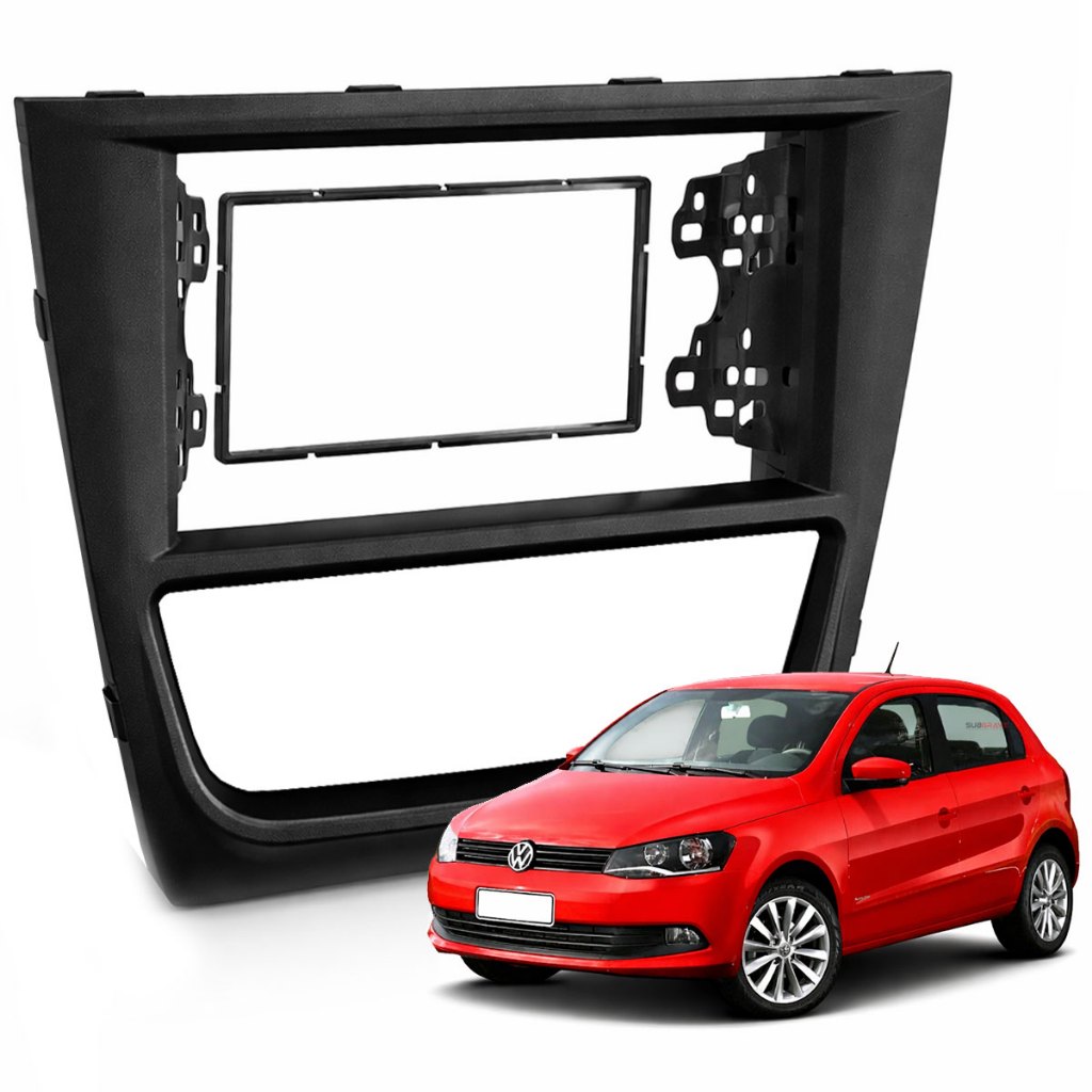 Moldura 2 Din Painel Multimídia Gol Voyage Saveiro G6 2012 2013 2014 2015 Preta