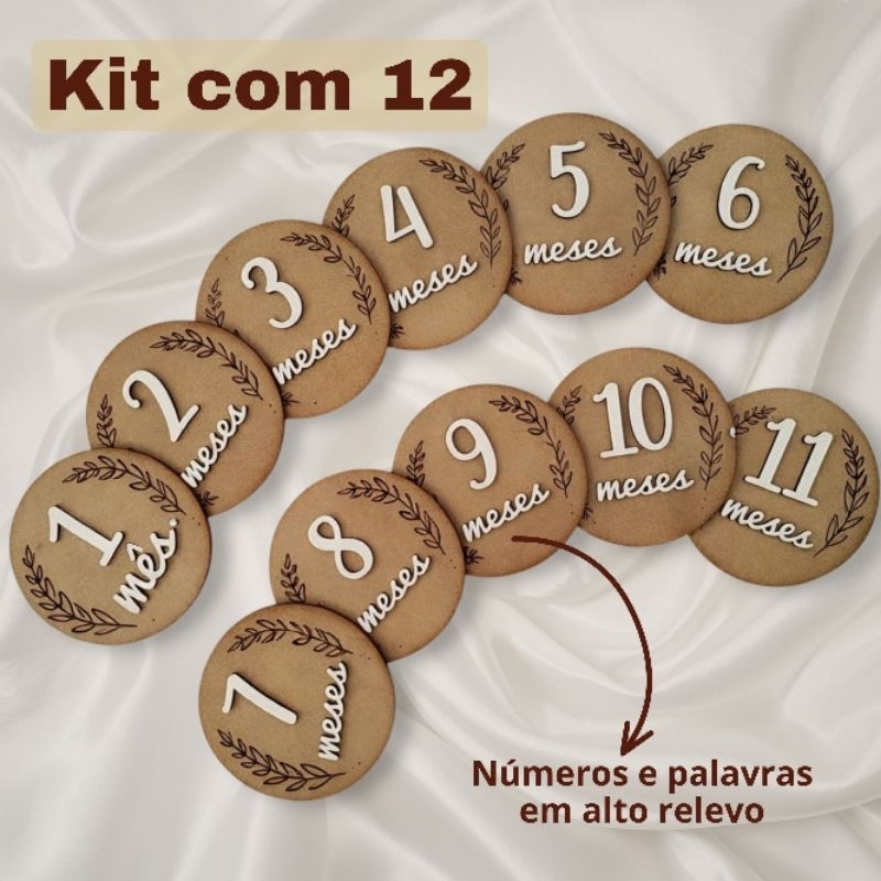 Kit Mesversário MDF 1 mês a 1 ano Plaquinhas acompanhamento bebês Mamães Ensaio fotográfico Mensal